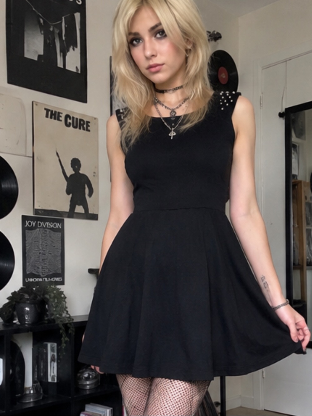 Kirra black studded fit and flare mini dress y2k grunge punk indie I sleaze XS